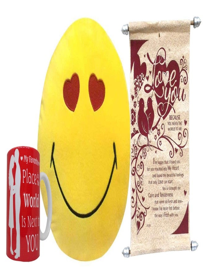 Saugat Traders Love Gift Set for Girlfriend, Boyfriend - Love Scroll Card, Smiley Emoji Pillow & Printed Coffee Mug - Birthday Gift Combo - Image 1